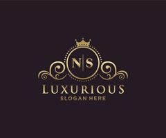 Initial NS Letter Royal Luxury Logo template in vector art for Restaurant, Royalty, Boutique, Cafe, Hotel, Heraldic, Jewelry, Fashion and other vector illustration.