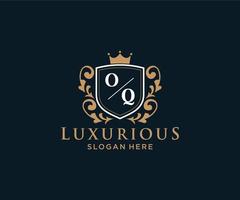 Initial OQ Letter Royal Luxury Logo template in vector art for Restaurant, Royalty, Boutique, Cafe, Hotel, Heraldic, Jewelry, Fashion and other vector illustration.