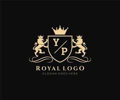 Initial YP Letter Lion Royal Luxury Heraldic,Crest Logo template in vector art for Restaurant, Royalty, Boutique, Cafe, Hotel, Heraldic, Jewelry, Fashion and other vector illustration.