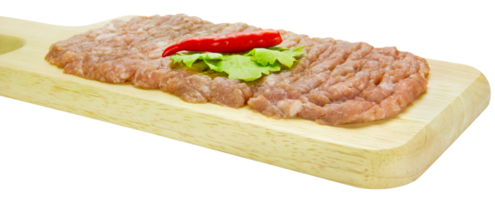 Raw minced pork on cutting board png