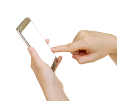 Woman using mobile smart phone isolated png