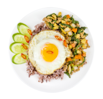 Fried egg with stir-fried minced pork and basil  isolated png