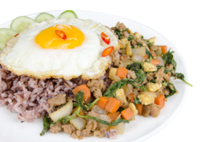 Fried egg with stir-fried minced pork and basil  isolated png