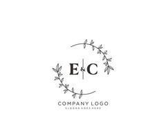 initial EC letters Beautiful floral feminine editable premade monoline logo suitable for spa salon skin hair beauty boutique and cosmetic company. vector