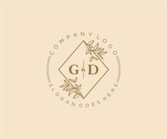 initial GD letters Beautiful floral feminine editable premade monoline logo suitable for spa salon skin hair beauty boutique and cosmetic company. vector