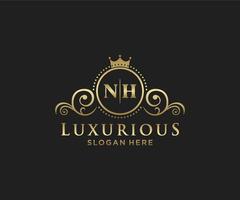 Initial NH Letter Royal Luxury Logo template in vector art for Restaurant, Royalty, Boutique, Cafe, Hotel, Heraldic, Jewelry, Fashion and other vector illustration.