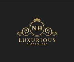 Initial NH Letter Royal Luxury Logo template in vector art for Restaurant, Royalty, Boutique, Cafe, Hotel, Heraldic, Jewelry, Fashion and other vector illustration.