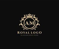 Initial AM Letter Luxurious Brand Logo Template, for Restaurant, Royalty, Boutique, Cafe, Hotel, Heraldic, Jewelry, Fashion and other vector illustration.