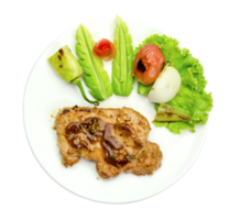 Grilled steak meat  in a white plate isolated png