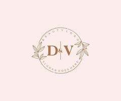 inicial dv letras hermosa floral femenino editable prefabricado monoline logo adecuado para spa salón piel pelo belleza boutique y cosmético compañía. vector