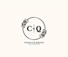 initial CQ letters hand drawn feminine and floral botanical logo suitable for spa salon skin hair beauty boutique and cosmetic company. vector