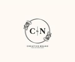 initial CN letters hand drawn feminine and floral botanical logo suitable for spa salon skin hair beauty boutique and cosmetic company. vector