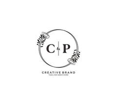 initial CP letters hand drawn feminine and floral botanical logo suitable for spa salon skin hair beauty boutique and cosmetic company. vector