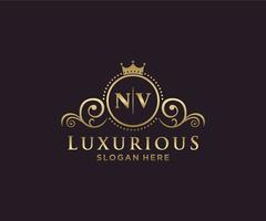 Initial NV Letter Royal Luxury Logo template in vector art for Restaurant, Royalty, Boutique, Cafe, Hotel, Heraldic, Jewelry, Fashion and other vector illustration.