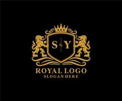 Initial SY Letter Lion Royal Luxury Logo template in vector art for Restaurant, Royalty, Boutique, Cafe, Hotel, Heraldic, Jewelry, Fashion and other vector illustration.