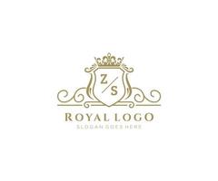 Initial ZS Letter Luxurious Brand Logo Template, for Restaurant, Royalty, Boutique, Cafe, Hotel, Heraldic, Jewelry, Fashion and other vector illustration.