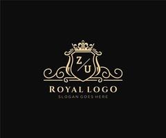 Initial ZU Letter Luxurious Brand Logo Template, for Restaurant, Royalty, Boutique, Cafe, Hotel, Heraldic, Jewelry, Fashion and other vector illustration.