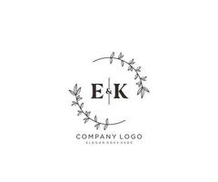 initial EK letters Beautiful floral feminine editable premade monoline logo suitable for spa salon skin hair beauty boutique and cosmetic company. vector