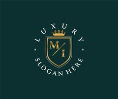 Initial MI Letter Royal Luxury Logo template in vector art for Restaurant, Royalty, Boutique, Cafe, Hotel, Heraldic, Jewelry, Fashion and other vector illustration.