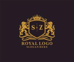 Initial SZ Letter Lion Royal Luxury Logo template in vector art for Restaurant, Royalty, Boutique, Cafe, Hotel, Heraldic, Jewelry, Fashion and other vector illustration.