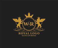 Initial WR Letter Lion Royal Luxury Heraldic,Crest Logo template in vector art for Restaurant, Royalty, Boutique, Cafe, Hotel, Heraldic, Jewelry, Fashion and other vector illustration.