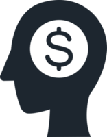Ikone menschlicher Kopf mit Münzstapel im Inneren, einfache Ikone in finanziellen Geschäftskonzepten. png