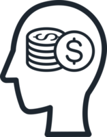 icoon menselijk hoofd met stack van munt binnen, gemakkelijk icoon in financieel bedrijf concepten. png