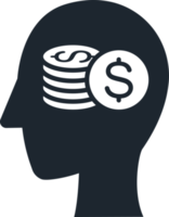 cabeça humana de ícone com pilha de moedas dentro, ícone simples em conceitos de negócios financeiros. png