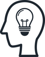 Human head icon and light bulb inside, Icon in the concept of creativity. png