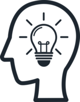 Human head icon and light bulb inside, Icon in the concept of creativity. png