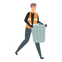 Steel garbage bin icon cartoon vector. Street man cleaner vector