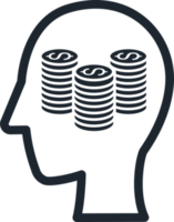 Icon human head with stack of Coin inside, Simple icon in financial business concepts. png