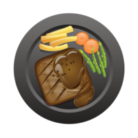 bistec jugoso y sabroso en un plato negro png