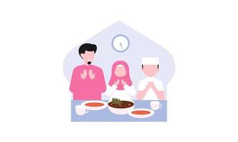 Iftar party with family during ramadan, meal with muslim family, ramadan fasting illustration vector