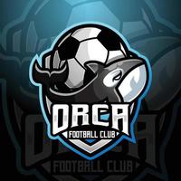 Orca killer whale mascot football soccer team logo design vector with modern illustration concept style for badge, emblem and tshirt printing. modern Orca shield logo illustration for sport, league