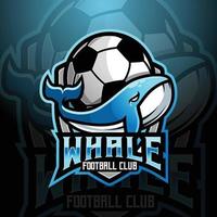 Whale mascot football team logo design vector with modern illustration concept style for badge, emblem and tshirt printing. logo illustration for sport, gamer, streamer, league and esport team.