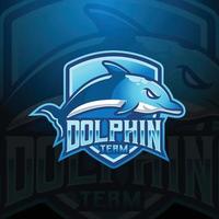 dolphin mascot logo design vector with modern illustration concept style for badge, emblem and tshirt printing. modern dolphin shield logo illustration for sport, gamer, streamer and esport team.