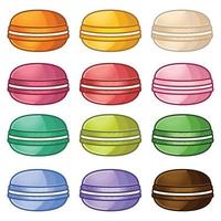 conjunto de macarrones de diferentes sabores. diferentes colores de macarrones. ilustración de conjunto de iconos. ilustración vectorial de dibujos animados de diseño plano vector