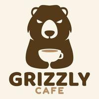 Modern mascot flat design simple minimalist cute grizzly bear logo icon design template vector with modern illustration concept style for cafe, coffee shop, restaurant, badge, emblem and label