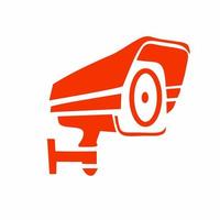 vector illustration, surveillance camera or CCTV in red color, design silhouette, flat design, isolated white background
