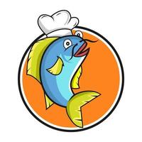 ilustración vector mascota de pescado como cocinero bueno para restaurante logo diseño modelo