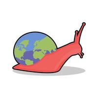 Vector illustration of a snail carrying the earth that means the global economic is slowing down