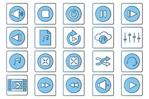 Music player set icon illustration. icon related to multimedia. Flat line icon style, lineal color. Simple vector design editable