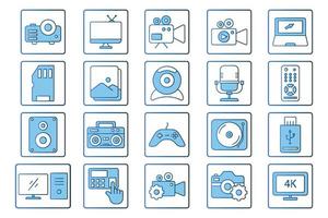 Multimedia set icon illustration. icon related to technology. Flat line icon style, lineal color. Simple vector design editable
