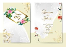 Invitation Card with beautiful blooming floral watercolor background. Beautiful hand drawing Wedding invitation design pink rose invitation template. Elegant wedding card with beautiful floral vector. vector
