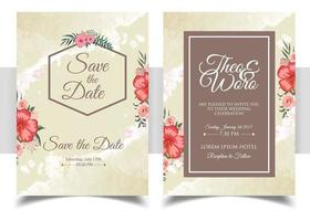 Invitation Card with beautiful blooming floral watercolor background. Elegant wedding card with beautiful floral vector. Beautiful hand drawing Wedding invitation design pink rose invitation template. vector
