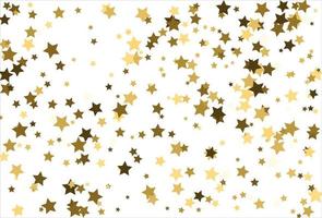 Random falling gold stars on white background. Glitter pattern for banner, greeting card, Christmas and New Year card, invitation, postcard, paper packaging vector