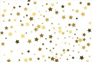 Random falling gold stars on white background. Glitter pattern for banner, greeting card, Christmas and New Year card, invitation, postcard, paper packaging vector