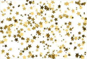 estrellas doradas que caen al azar sobre fondo blanco. patrón brillante para pancarta, tarjeta de felicitación, tarjeta de navidad y año nuevo, invitación, postal, embalaje de papel vector