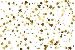 estrellas doradas que caen al azar sobre fondo blanco. patrón brillante para pancarta, tarjeta de felicitación, tarjeta de navidad y año nuevo, invitación, postal, embalaje de papel vector